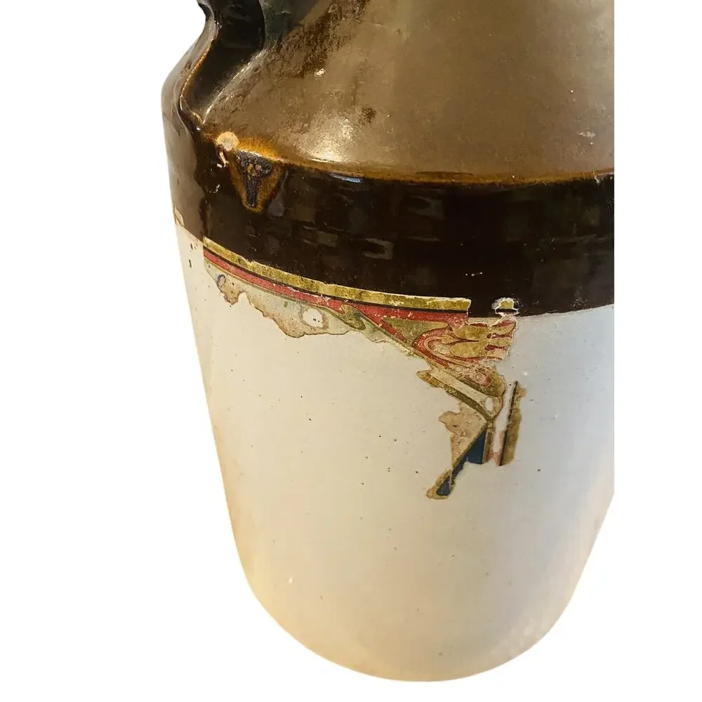 Antique Primitive Stoneware Crock Jug Brown Glaze 12